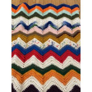 Multicolor Hand Crocheted Baby Size Throw Couch Accent Chevron